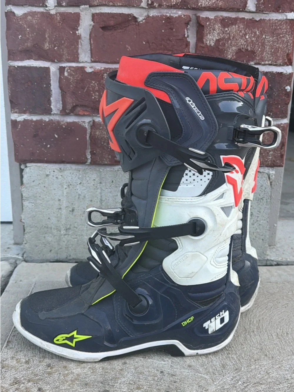 Alpinestars Tech 10 Boots in Black, White & Red with Neon Accent